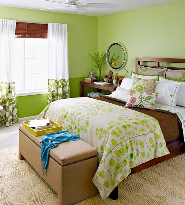 Весенняя свежесть зелени в оформлении спальни