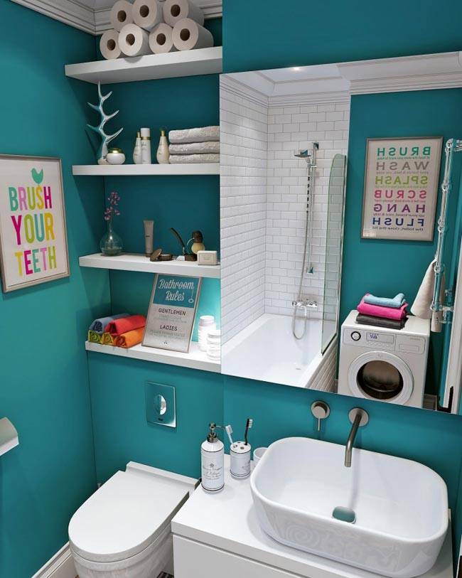 Бирюзовый цвет для маленькой ванной комнаты