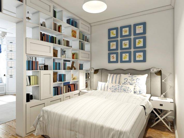 дизайн спальни с разделительными стеллажами от Алены Литвиненко