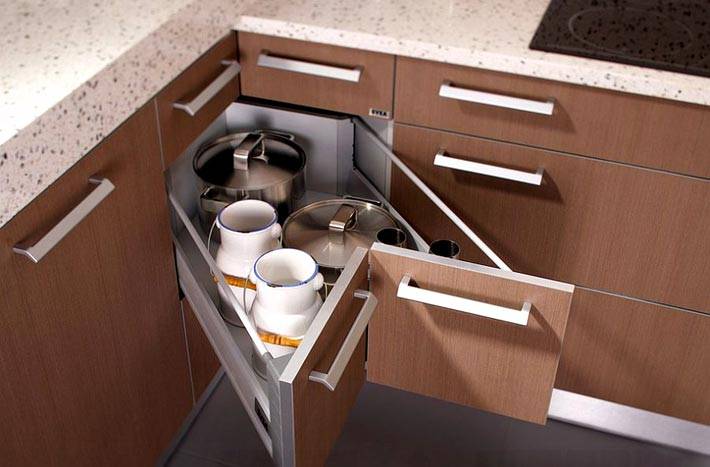 умный кухонный гарнитур - угловой ящик для кухонной утвари