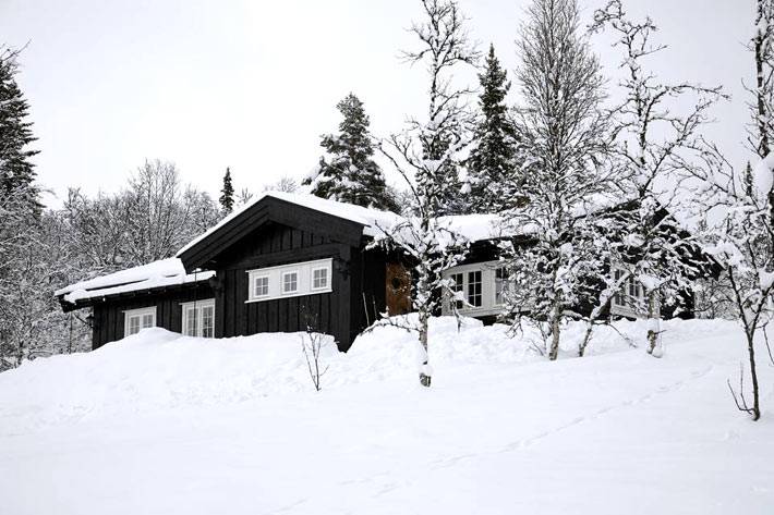 Деревянный дом в горах Норвегии фото