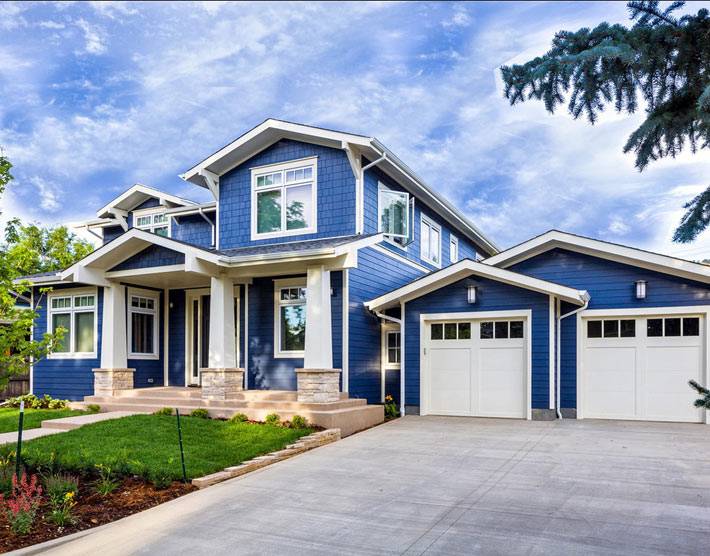 синяя фасадная краска для большого дома