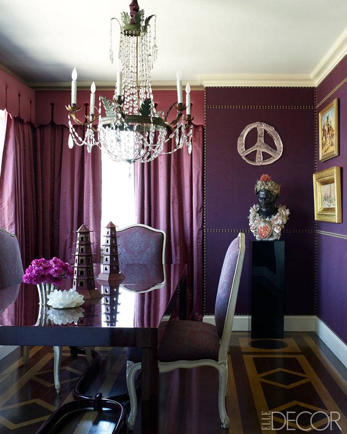 все оттенки фиолетового цвета в дизайне столовой комнаты
