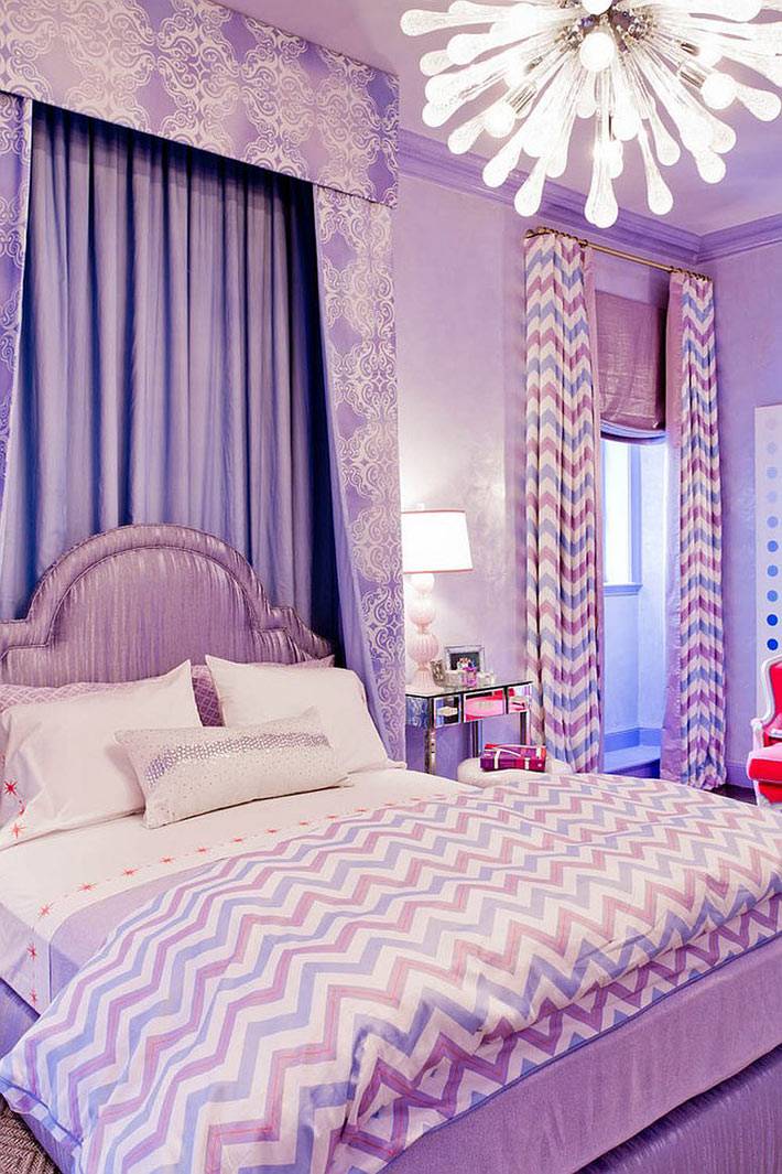 фиолетовый цвет в дизайне спальни фото
