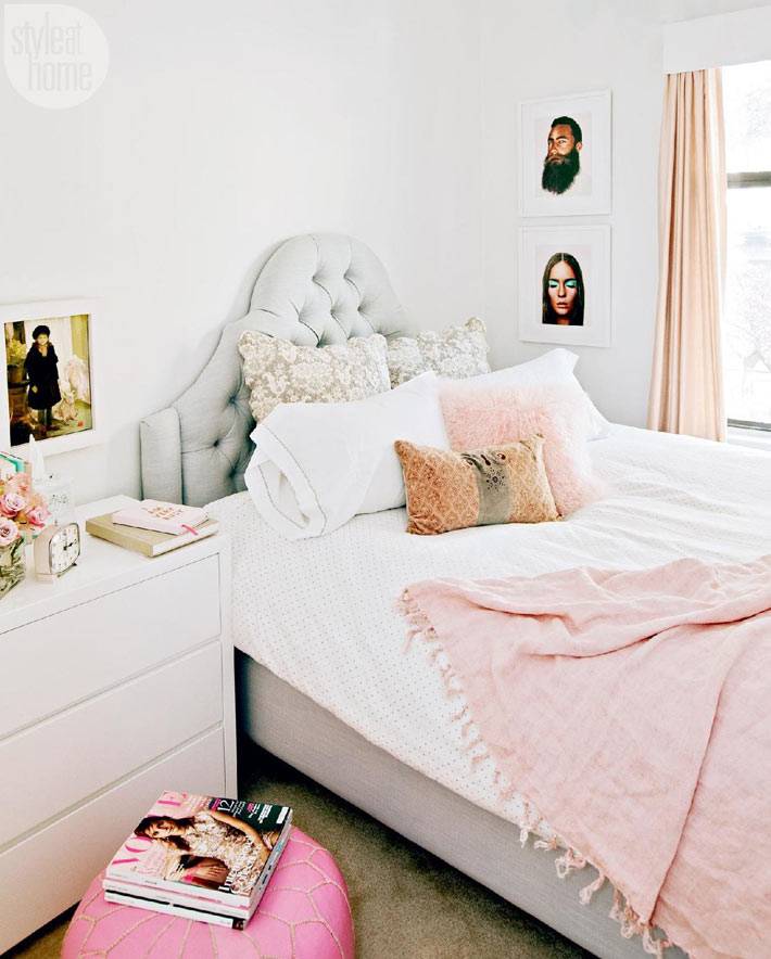 пастельные оттенки в интерьере красивой спальни фото