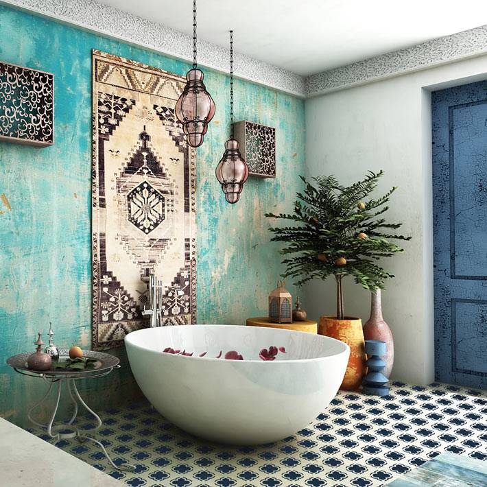 Ретро шик в марокканском дизайне ванной комнаты фото
