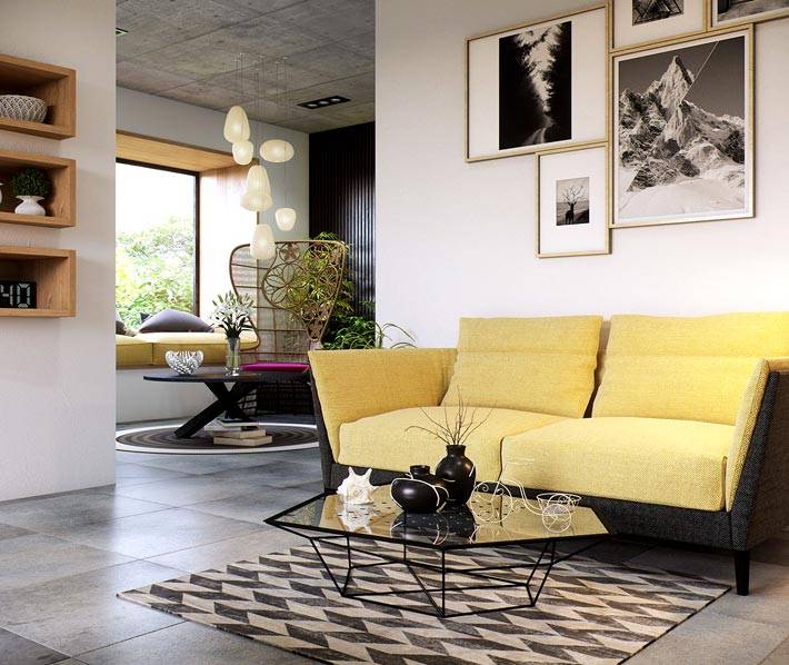 Желтый диван - солнечный элемент вашей комнаты - Фотографии красивыхинтерьеров