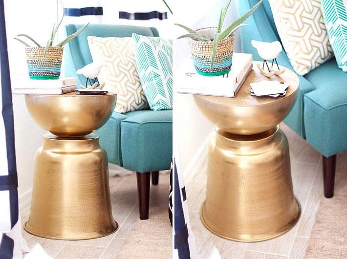 маленький придиванный столик, выкрашенный золотой краской