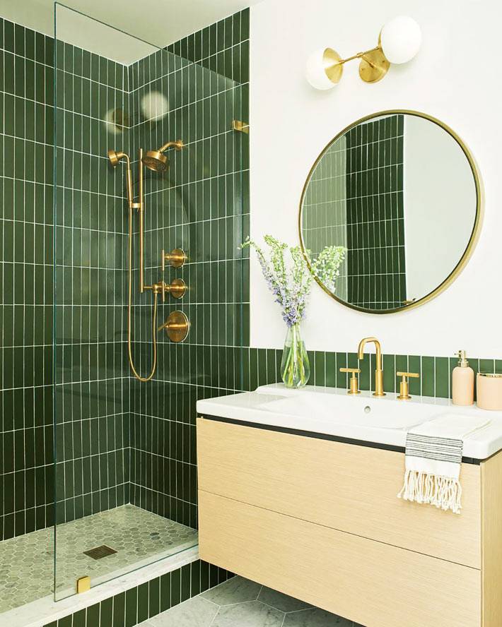 Домашний оазис: современные ванные комнаты в зеленом цвете